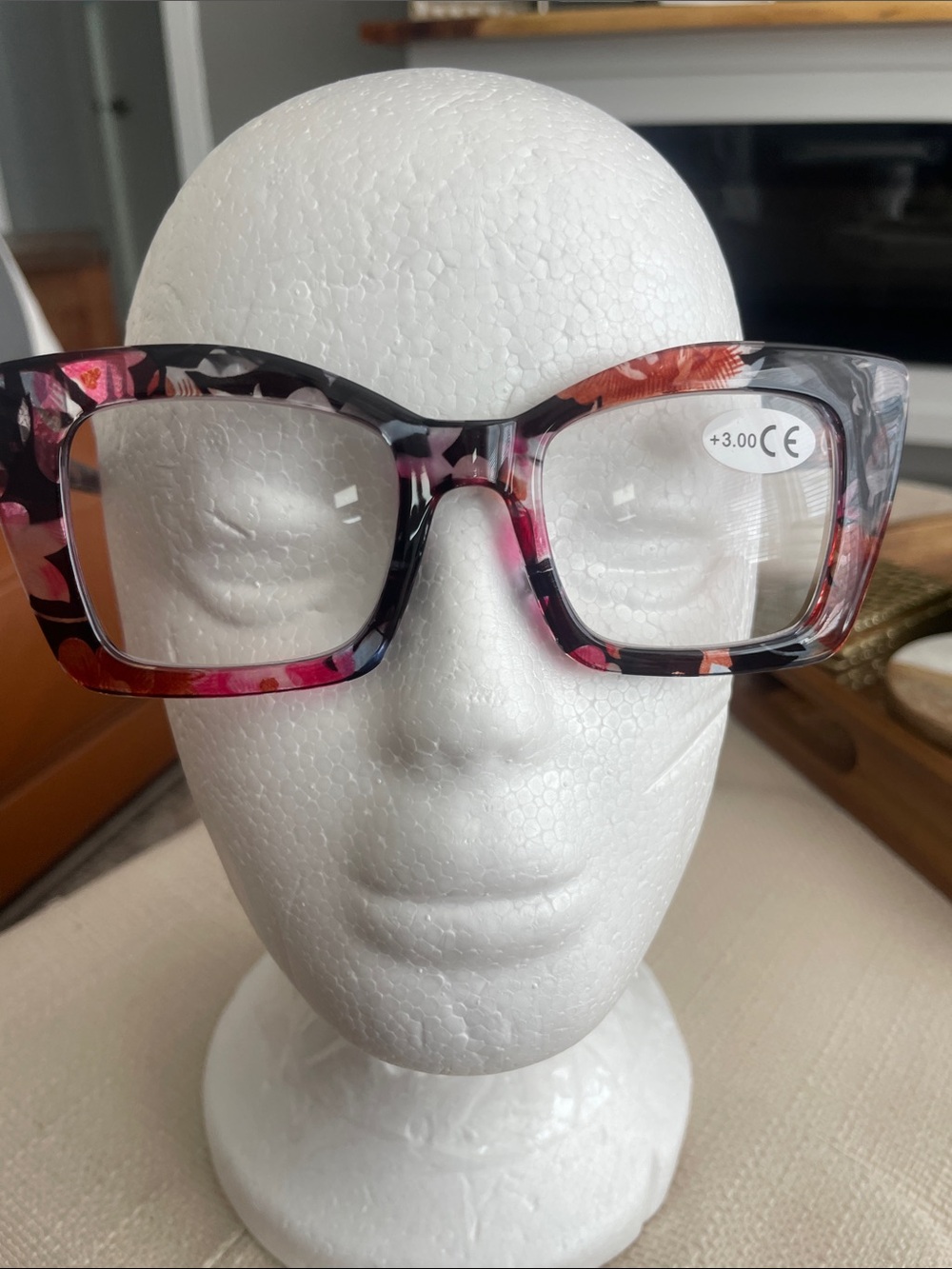 Bold Rectangular Floral Reading Glasses - Pink, Black, Brown
